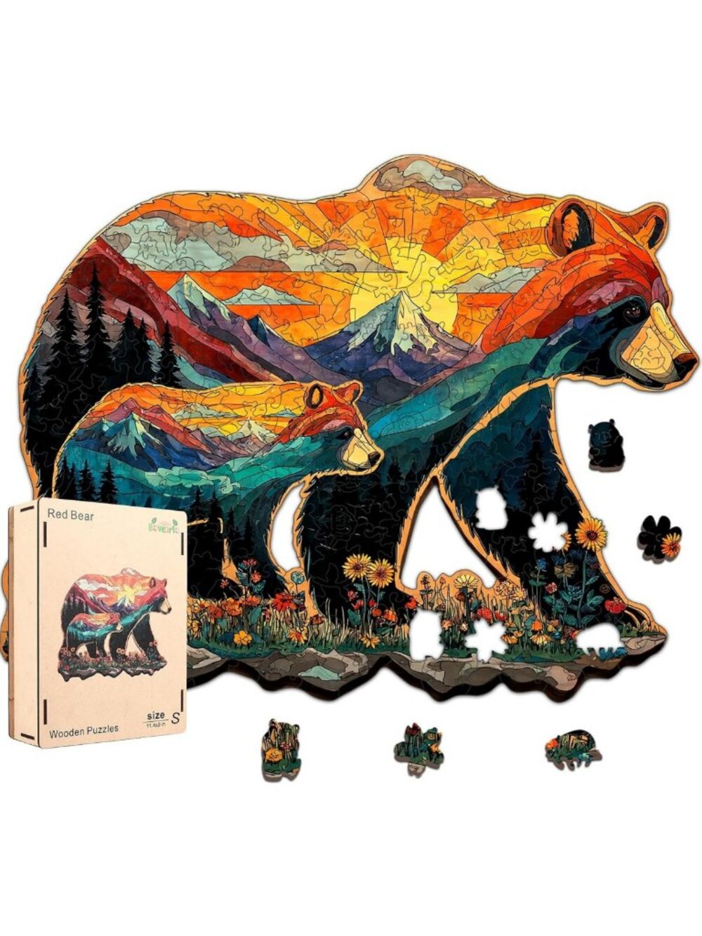 Autumn Stained Glass Sunset Wooden Puzzle for Adults, 500 Pieces, Fun & Relaxing